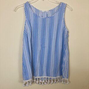 Le Lis Tank Top Womens Medium Blue White Stripes Tassel Summer Beach